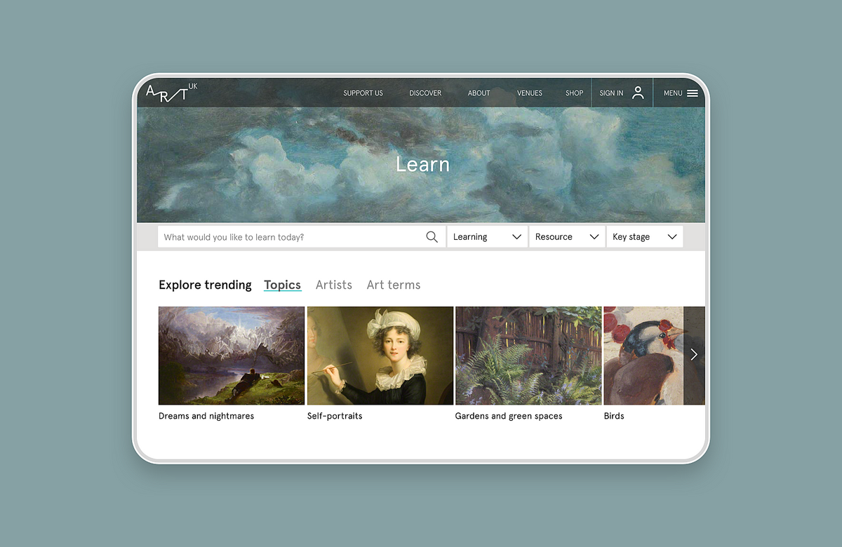 Image of Art UK's 'Learning portal' landing page.