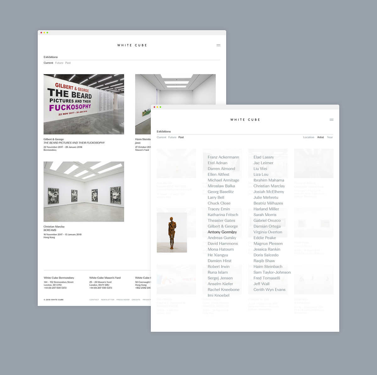 Image showcasing the unique design elements purposed for the White Cube website.