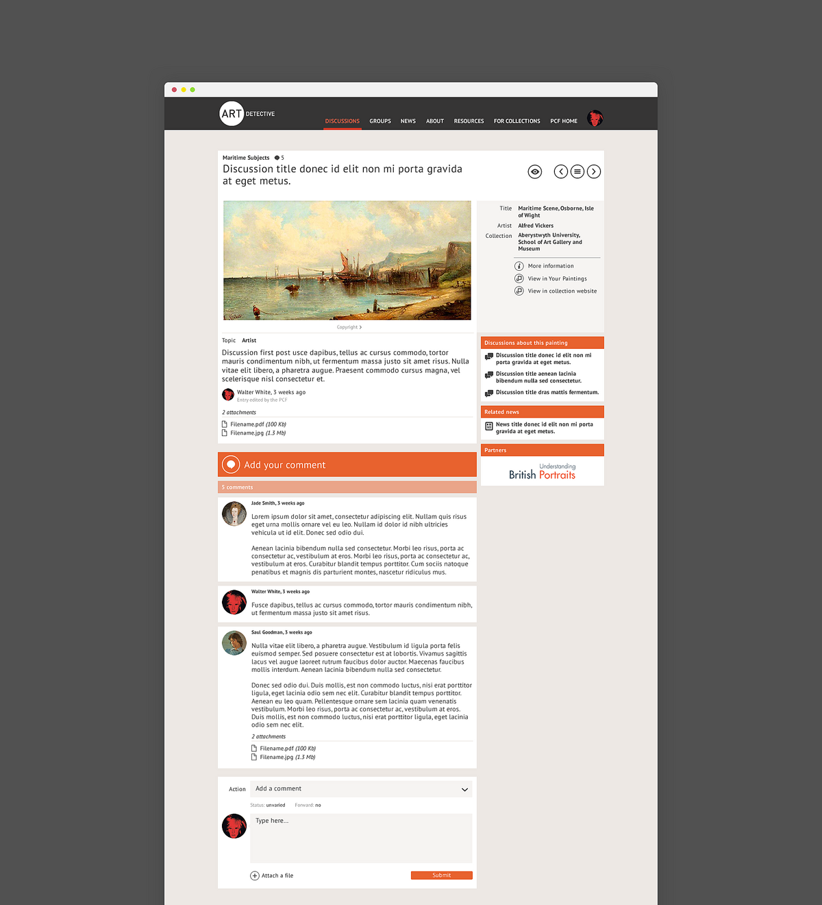 Image of the Art Detectives website 'add to comments section'