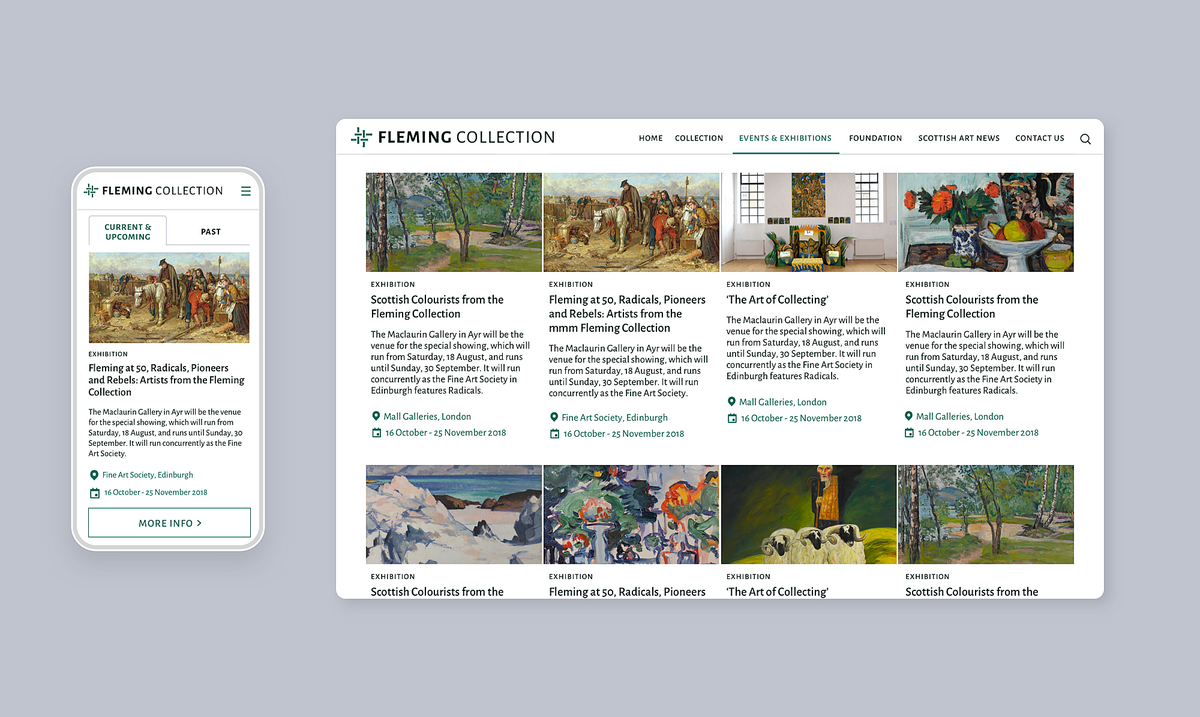 Image highlighting the Exhibition page and exploration on the Fleming Collection museum website.