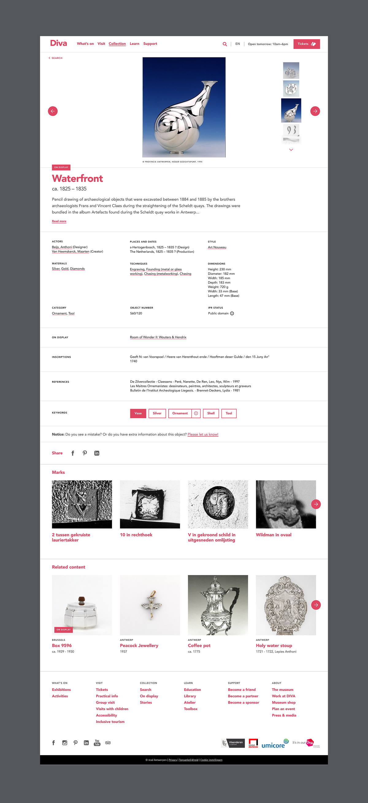 Image of a single object record page design, for the DIVA website.